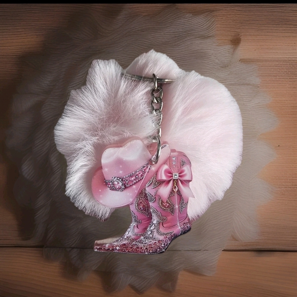 Cowgirl Boot Keychain 2D with Puff Ball- Various Colors To Choose -NWOT - Picture 4 of 16